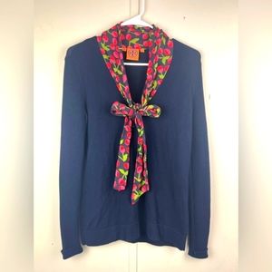 Tory Burch Sweater Cashmere Women Navy Cherries Neck Tie